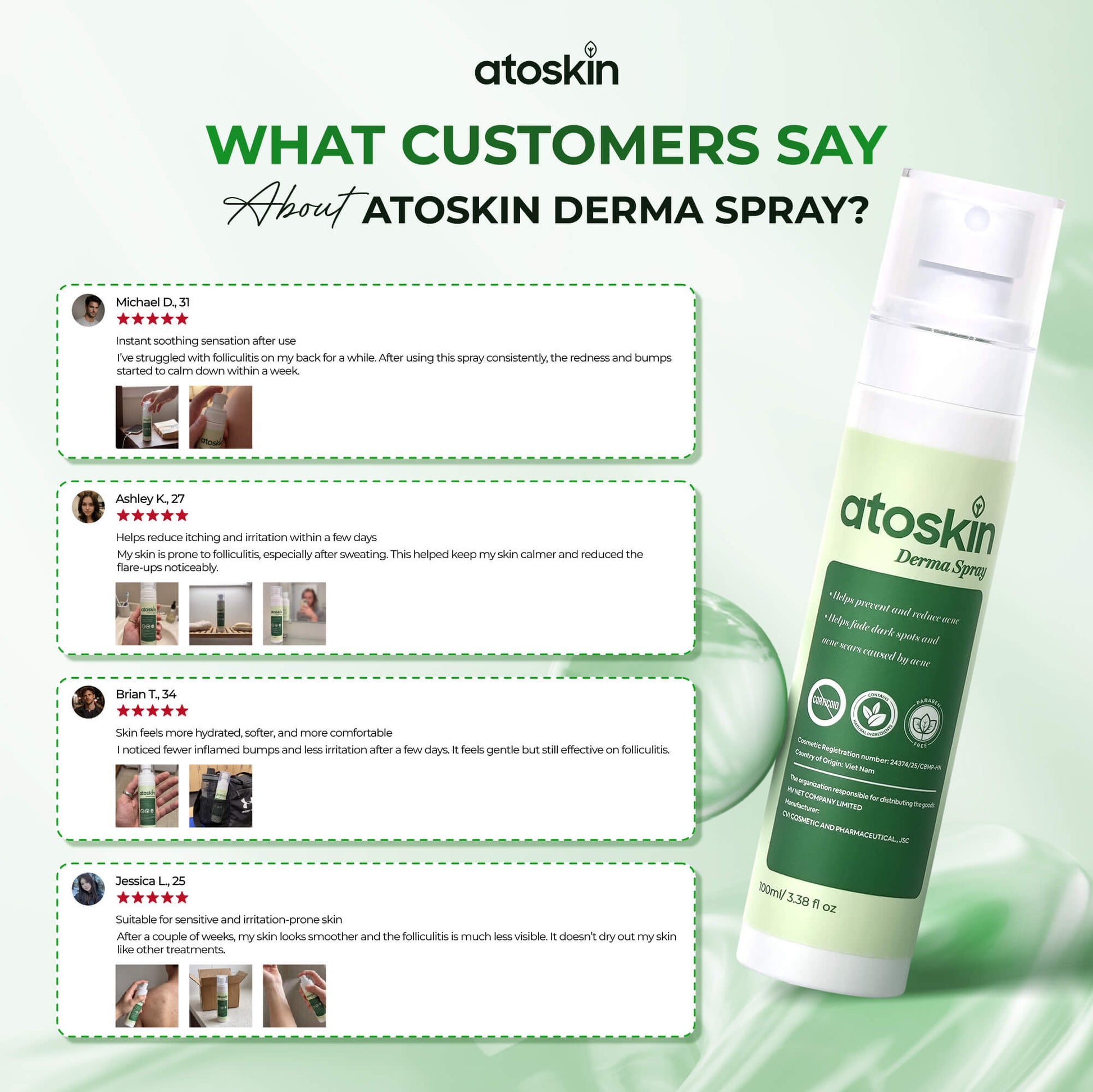 Atoskin Derma Spray – Advanced Folliculitis & Back Acne Treatment Spray (3.4 oz)