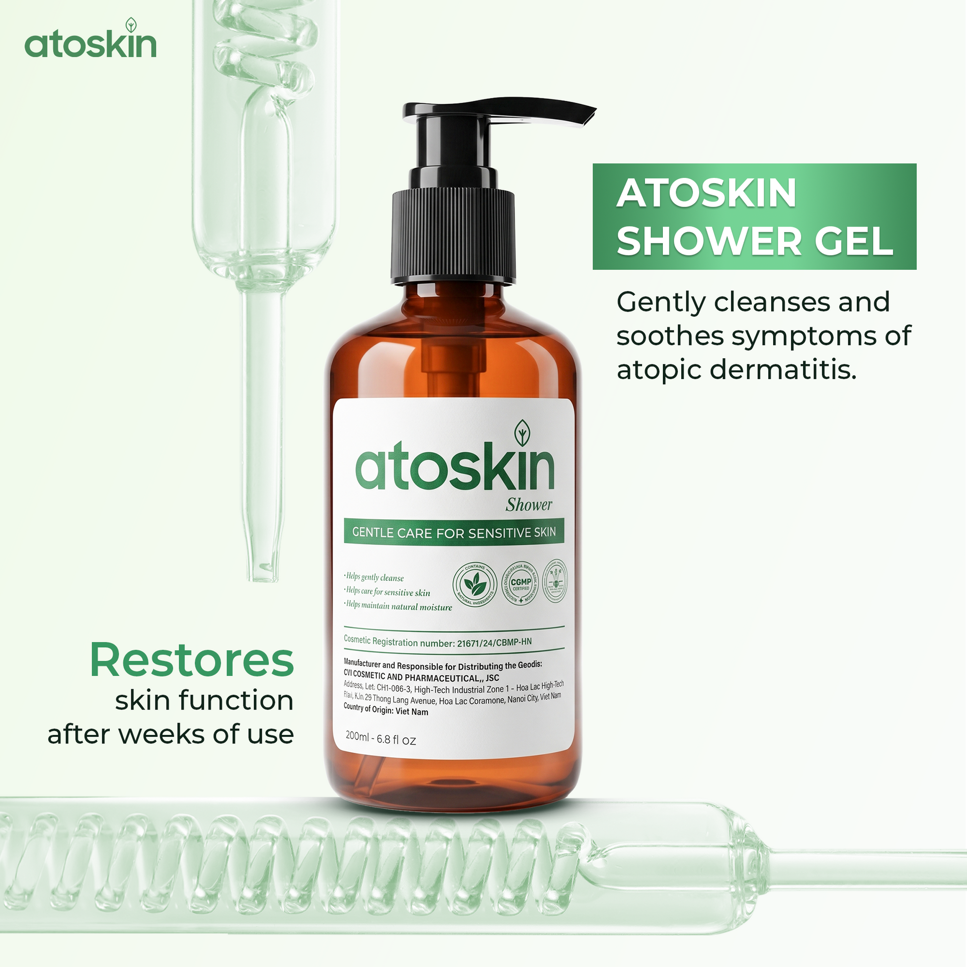 Atoskin Shower - for Eczema, Psoriasis, Dermatitis, and Anti-Itch Relief (6.8 oz)