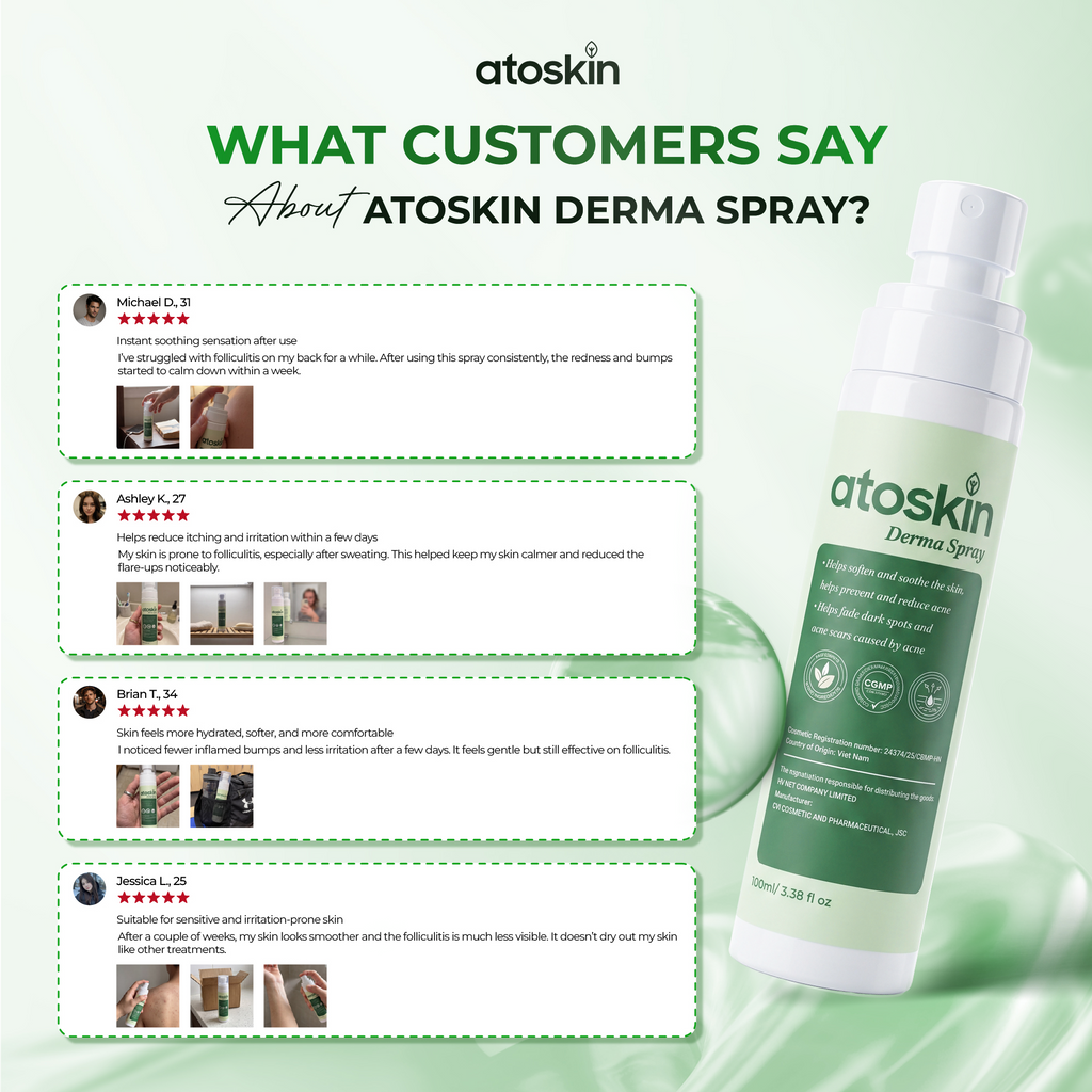 Atoskin Derma Spray – Advanced Folliculitis & Back Acne Treatment Spray (3.38 oz)