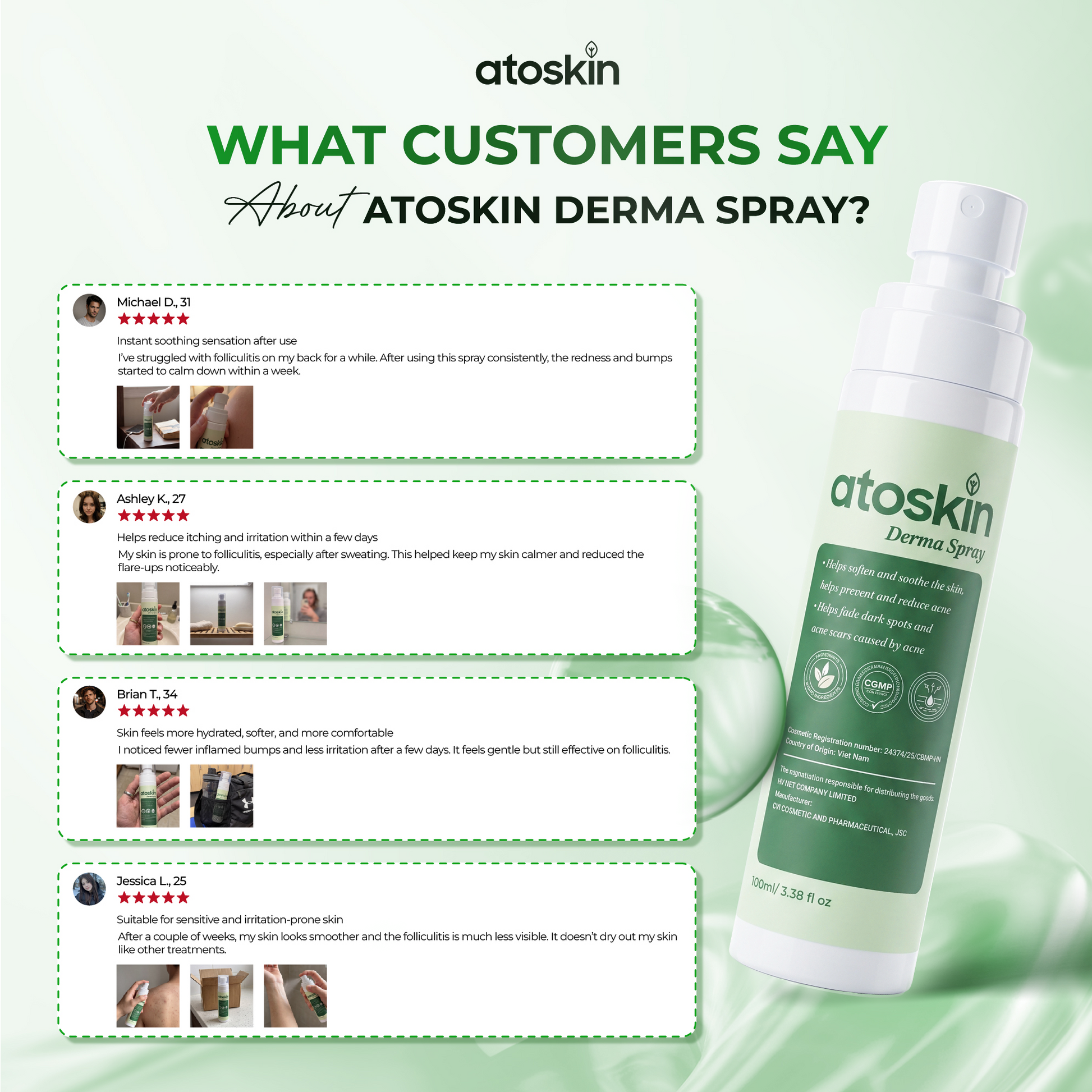 Atoskin Derma Spray – Advanced Folliculitis & Back Acne Treatment Spray (3.38 oz)