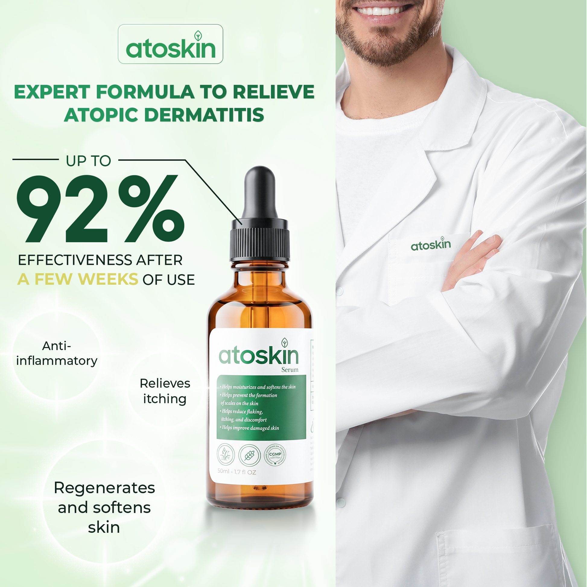 Atoskin Serum - for Eczema, Psoriasis, Itchy Skin and Dermatitis Irritation (1.7 fl oz)