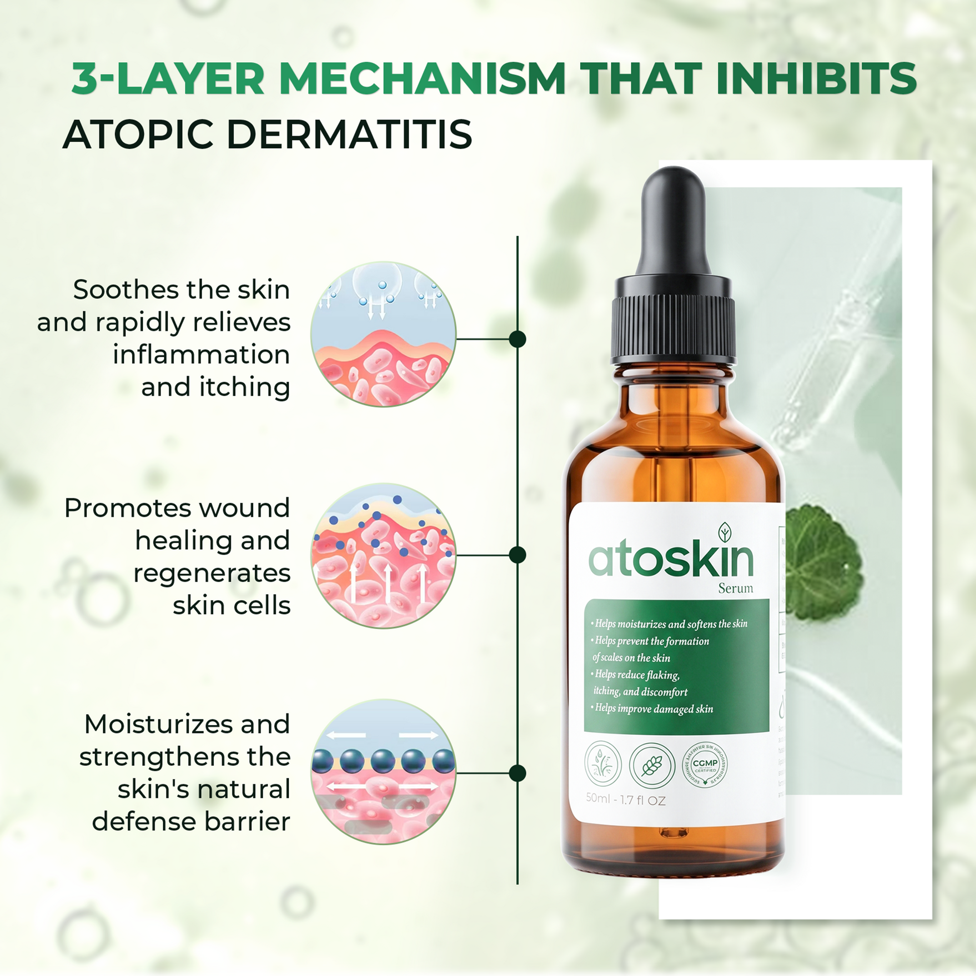 Atoskin Serum - for Eczema, Psoriasis, Itchy Skin and Dermatitis Irritation (1.7 fl oz)