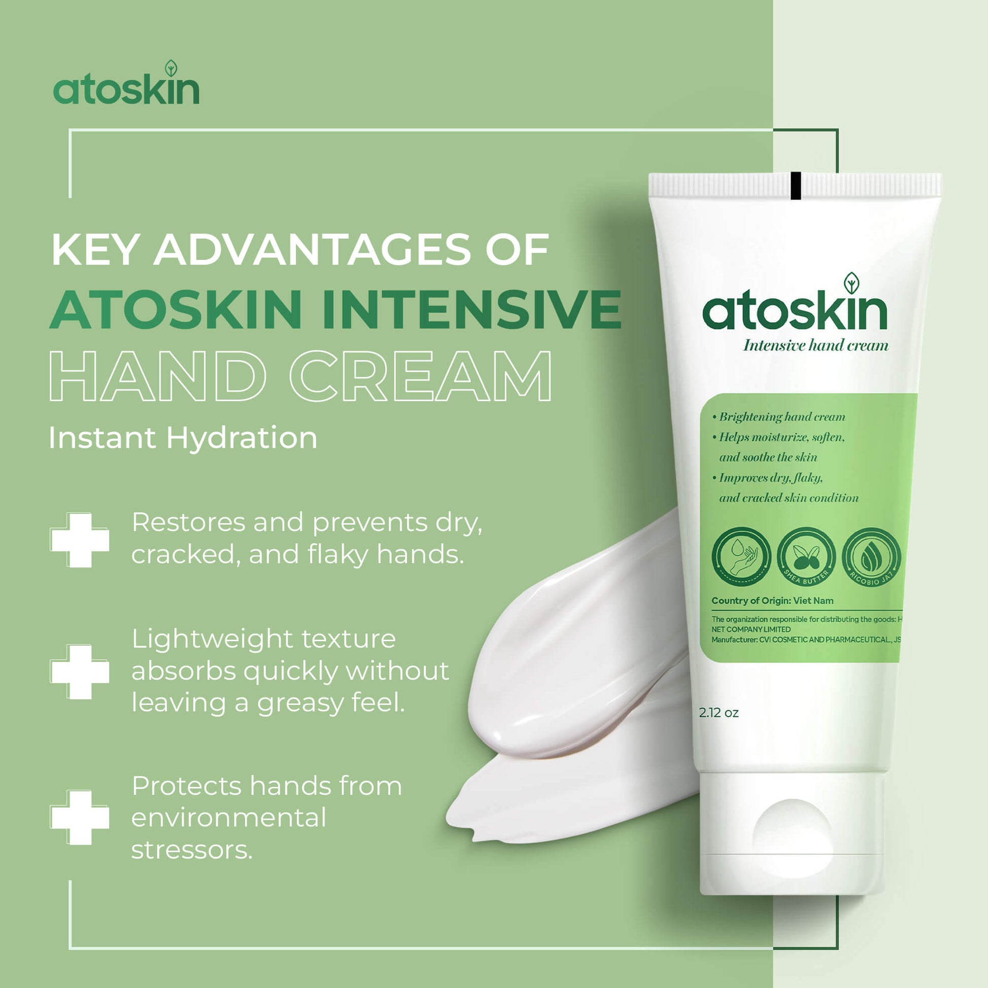 Atoskin Intensive Hand Cream – Deep Moisturizing & Brightening (2.12oz)