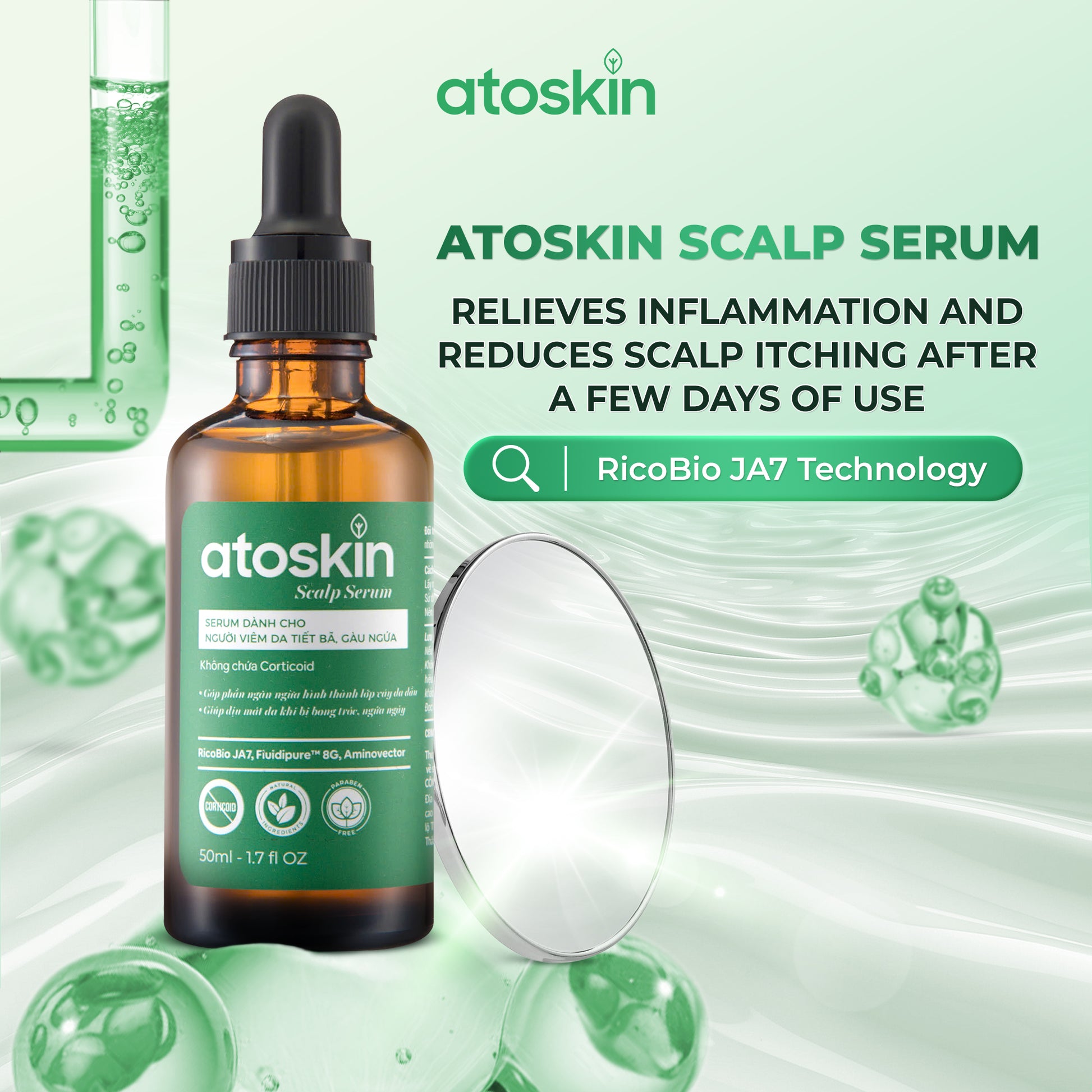 Atoskin Scalp Serum – Lightweight Leave-On Scalp Care with Botanical Extracts, Zinc PCA & Aquaxyl™ – Helps Improve Comfort & Oil Balance – Non-Greasy (1.7 fl oz)