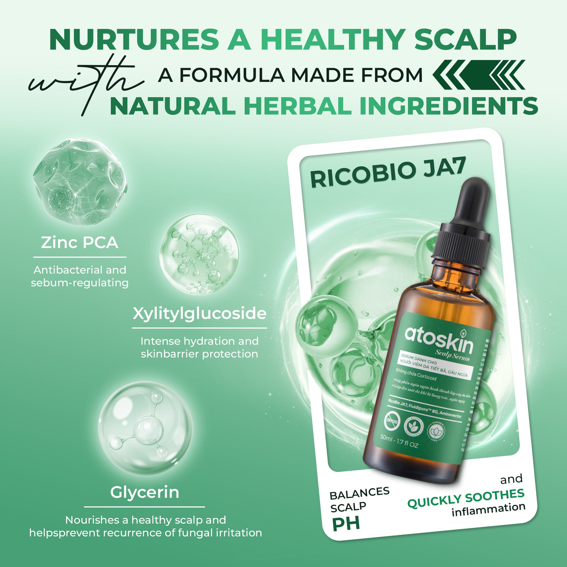 Atoskin Scalp Serum – Lightweight Leave-On Scalp Care with Botanical Extracts, Zinc PCA & Aquaxyl™ – Helps Improve Comfort & Oil Balance – Non-Greasy (1.7 fl oz)