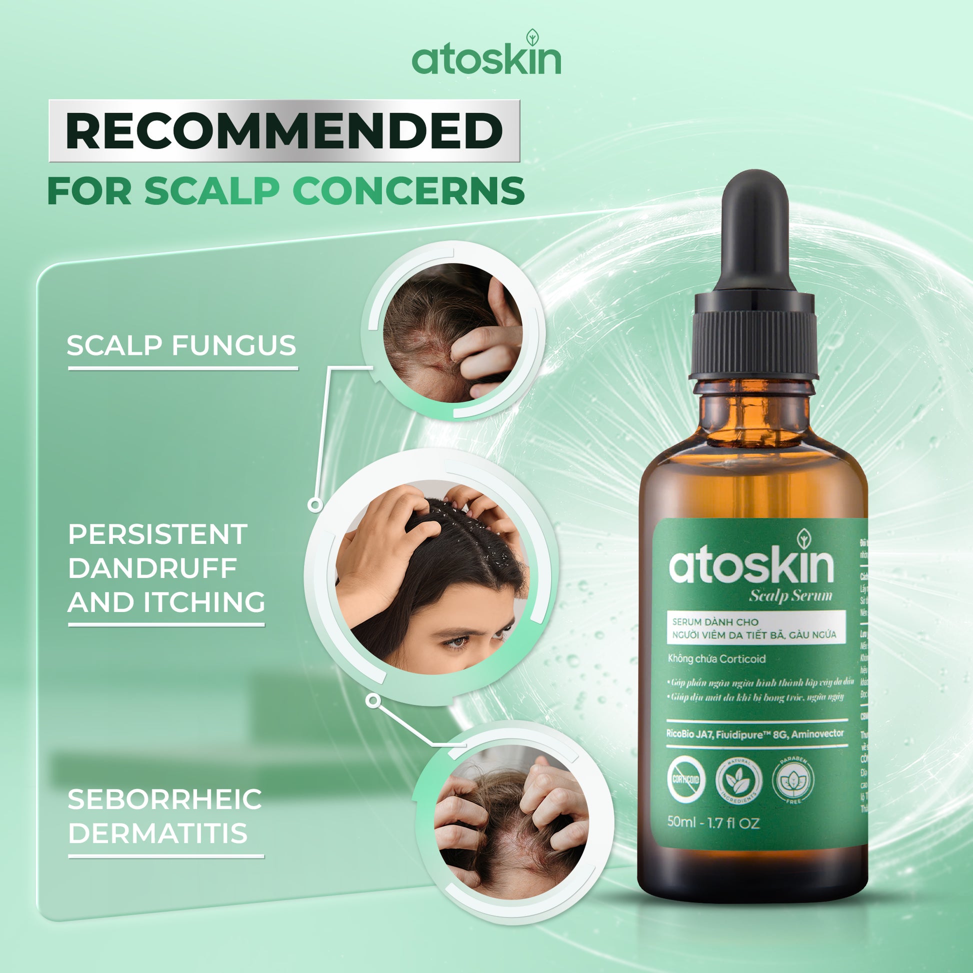 Atoskin Scalp Serum – Lightweight Leave-On Scalp Care with Botanical Extracts, Zinc PCA & Aquaxyl™ – Helps Improve Comfort & Oil Balance – Non-Greasy (1.7 fl oz)
