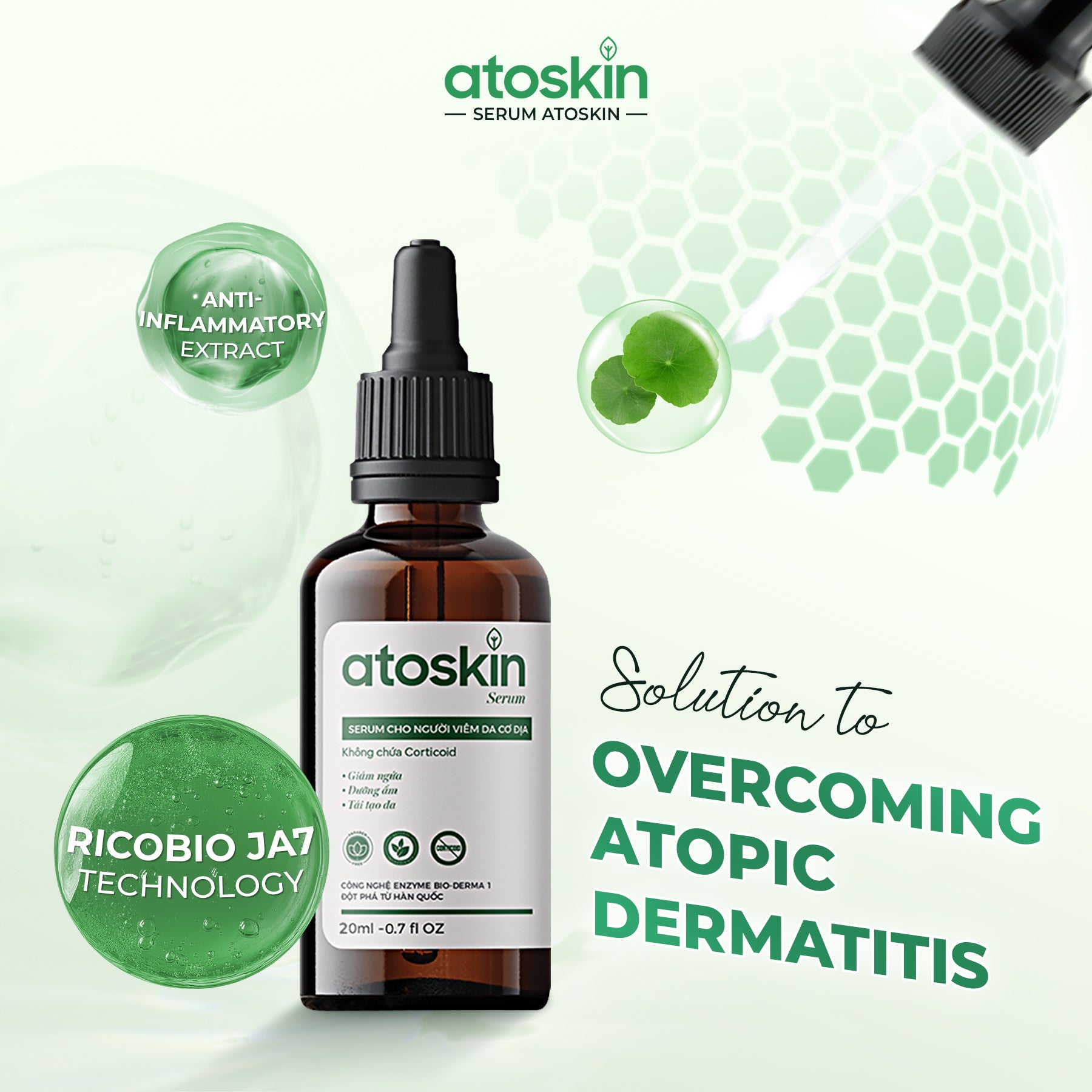 Atoskin Serum for Eczema, Psoriasis, Itchy Skin and Dermatitis Irritation, with Biosaccharide Gum-1 and RicoBio JA7 - for Atopic Dermatitis Patents (1.7 fl oz)