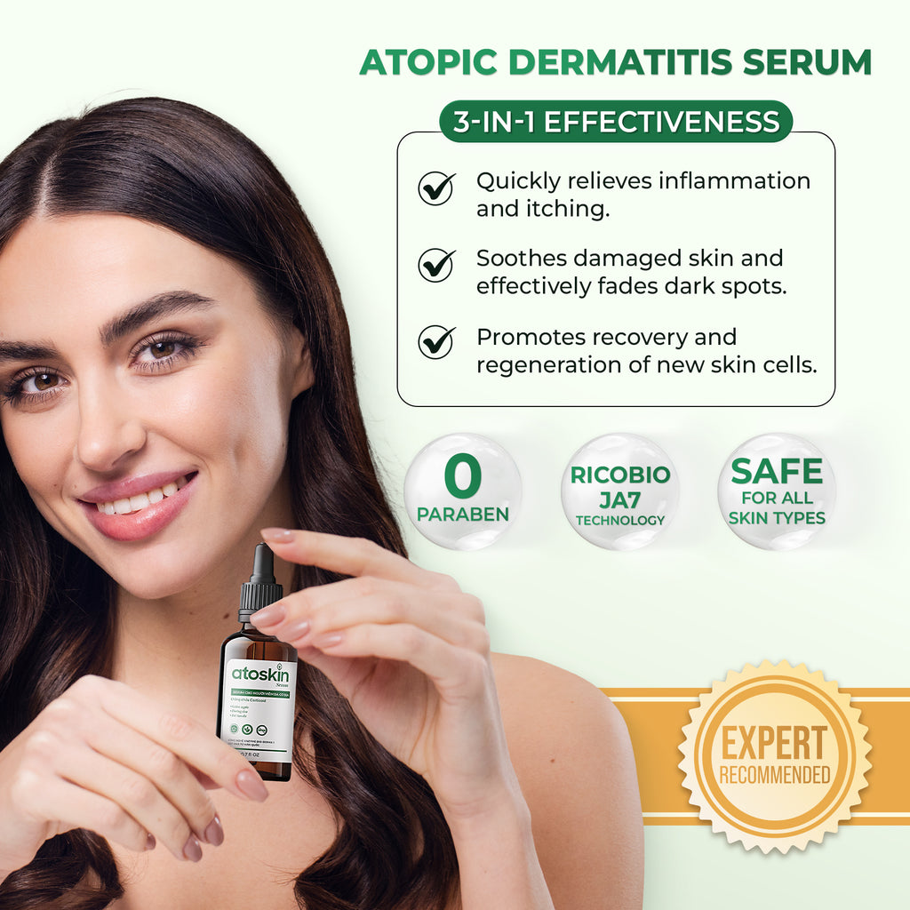 Atoskin Serum for Eczema, Psoriasis, Itchy Skin and Dermatitis Irritation, with Biosaccharide Gum-1 and RicoBio JA7 - for Atopic Dermatitis Patents (1.7 fl oz)