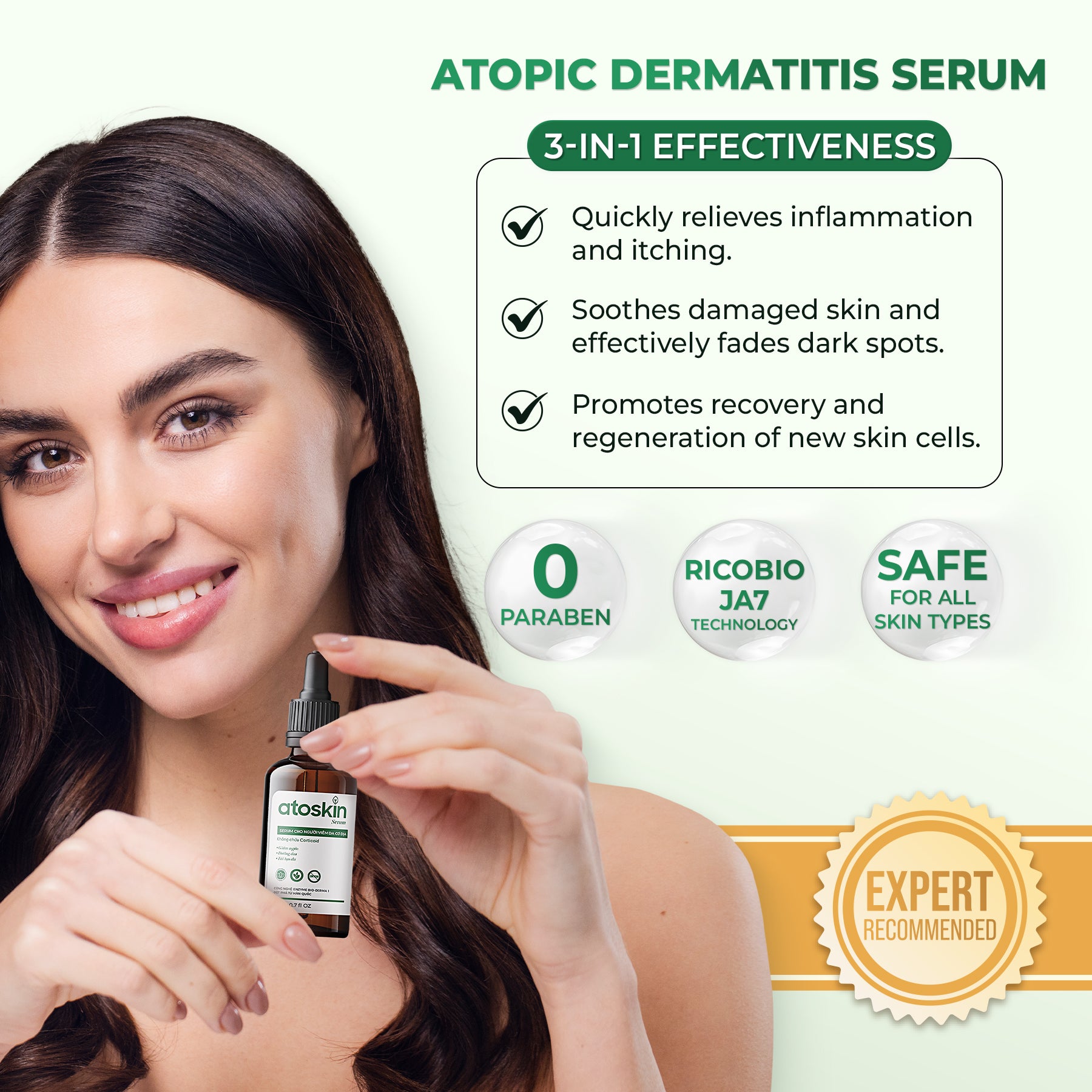 Atoskin Serum for Eczema, Psoriasis, Itchy Skin and Dermatitis Irritation, with Biosaccharide Gum-1 and RicoBio JA7 - for Atopic Dermatitis Patents (1.7 fl oz)