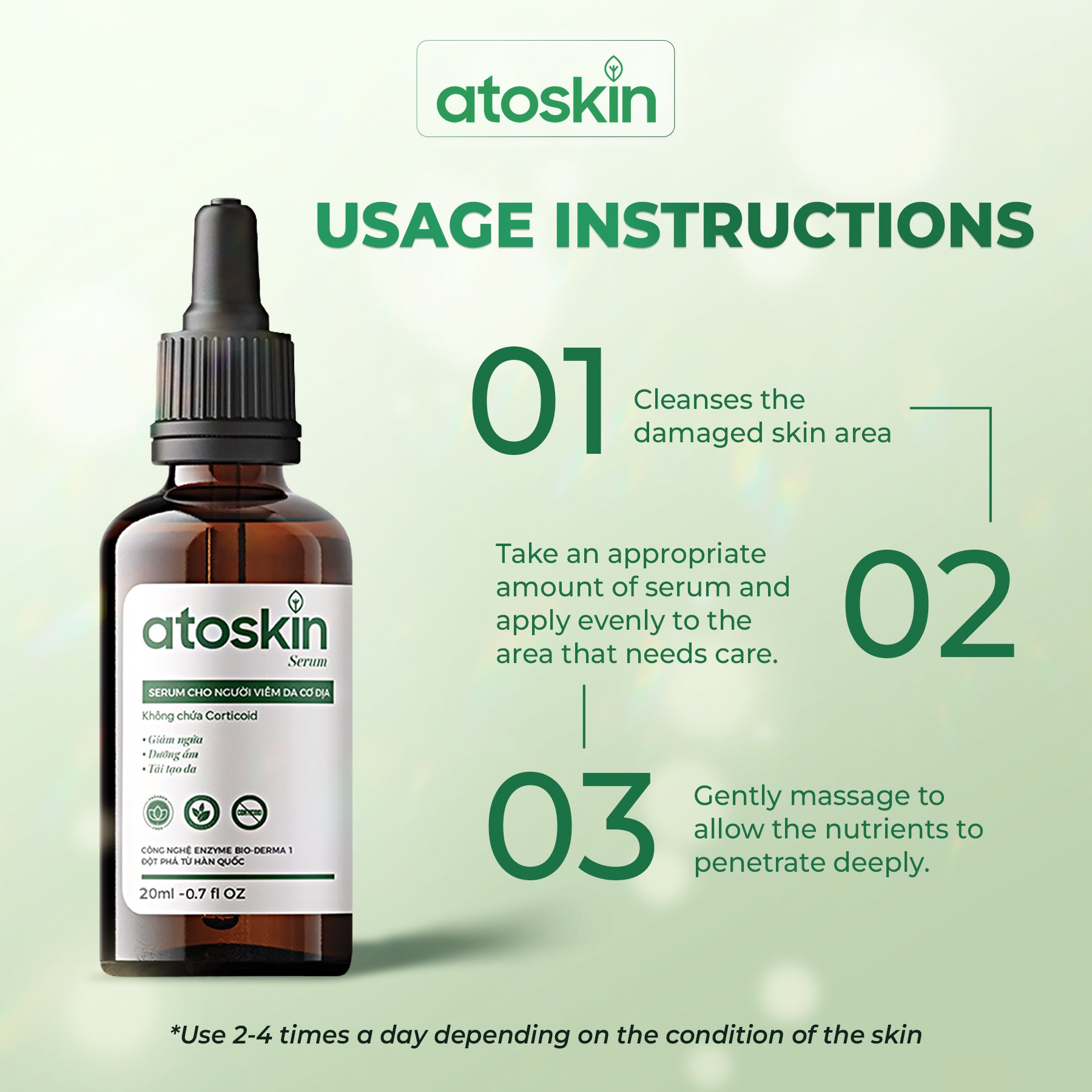 Atoskin Serum for Eczema, Psoriasis, Itchy Skin and Dermatitis Irritation, with Biosaccharide Gum-1 and RicoBio JA7 - for Atopic Dermatitis Patents (1.7 fl oz)