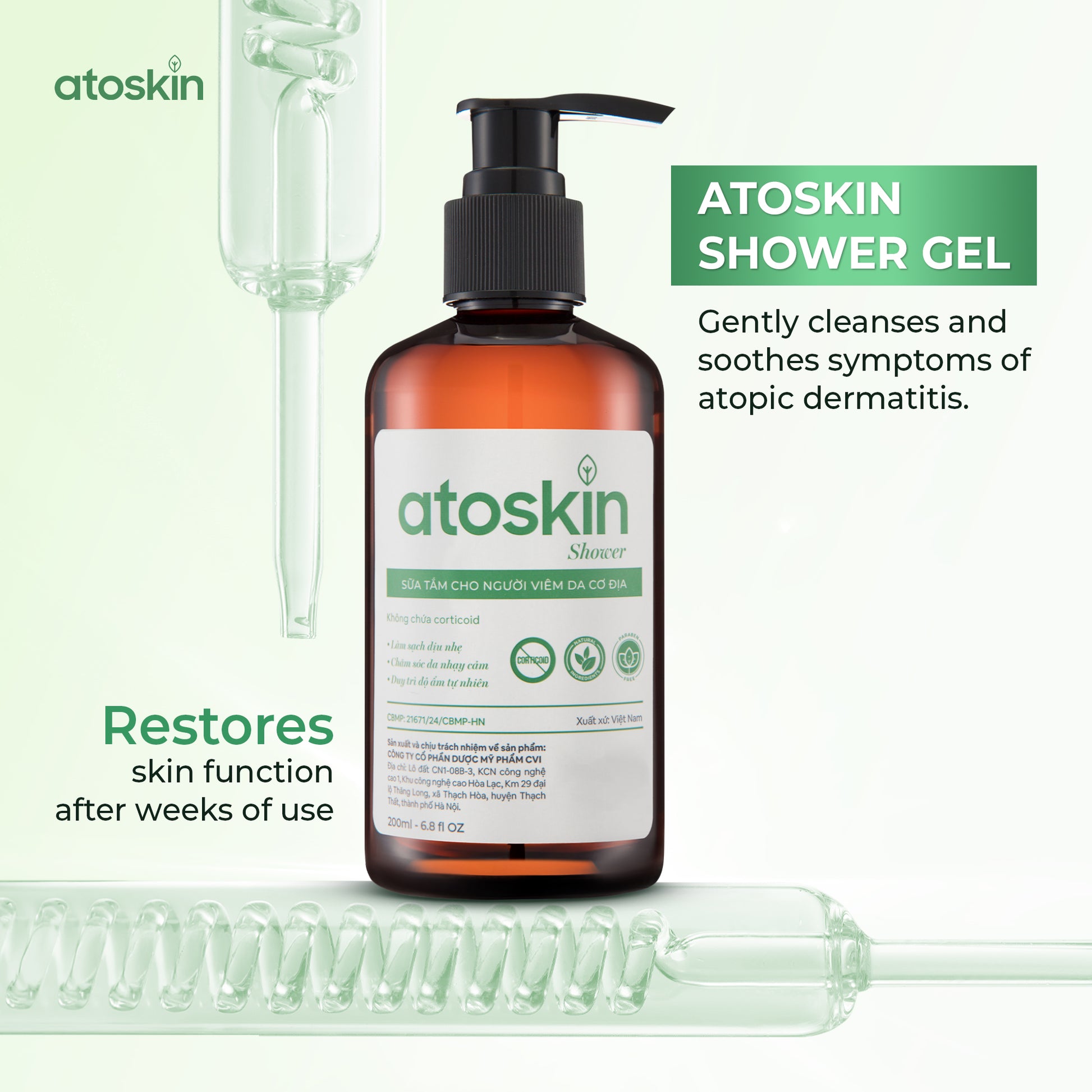 Atoskin Shower Gel - for Eczema, Psoriasis, Dermatitis, and Anti-Itch Relief (6.8 oz)