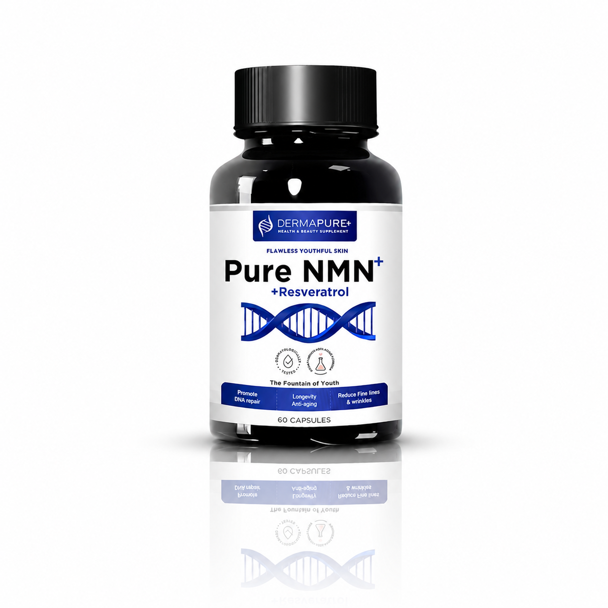 DermaPure+ NMN Plus Supplement 4-in-1 – Antioxidant & Healthy Skin Aging Support, 60 Capsules (1 Pack)