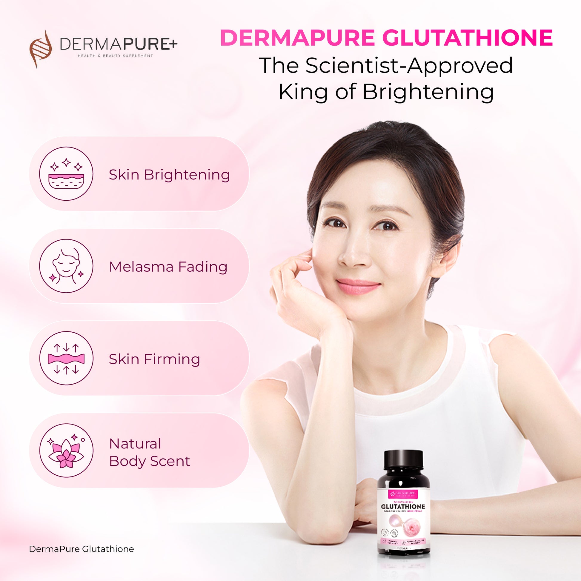DermaPure+ Glutathione 600 mg per Serving 5-in-1 – Antioxidant & Radiant Skin Support, 60 Capsules