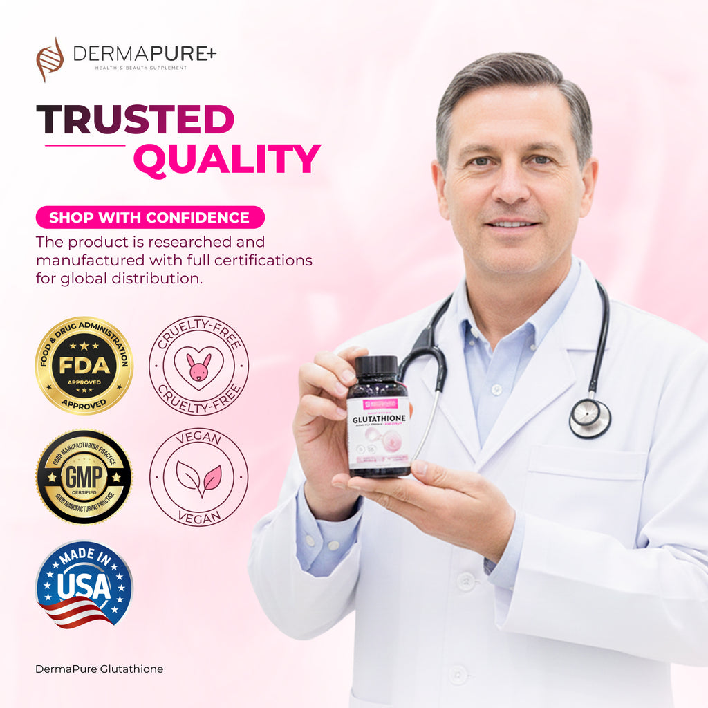 DermaPure+ Glutathione 600 mg per Serving 5-in-1 – Antioxidant & Radiant Skin Support, 60 Capsules